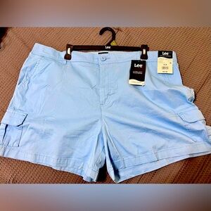 NEW, LEE cargo shorts, Size: 22, 5” inseam, Color: “Shasta Blue” (baby blue)